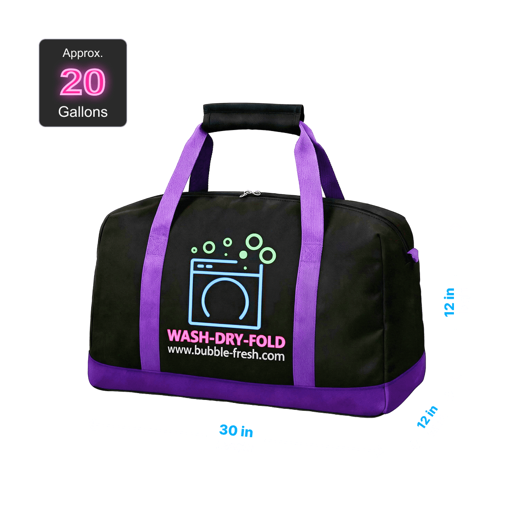 Official 20-gallon Bubble Fresh laundry bag measuring 30 inches by 12 inches by 12 inches