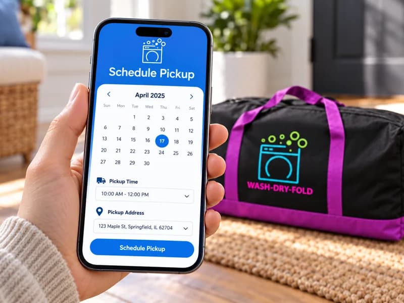 Scheduling a laundry pickup on a phone